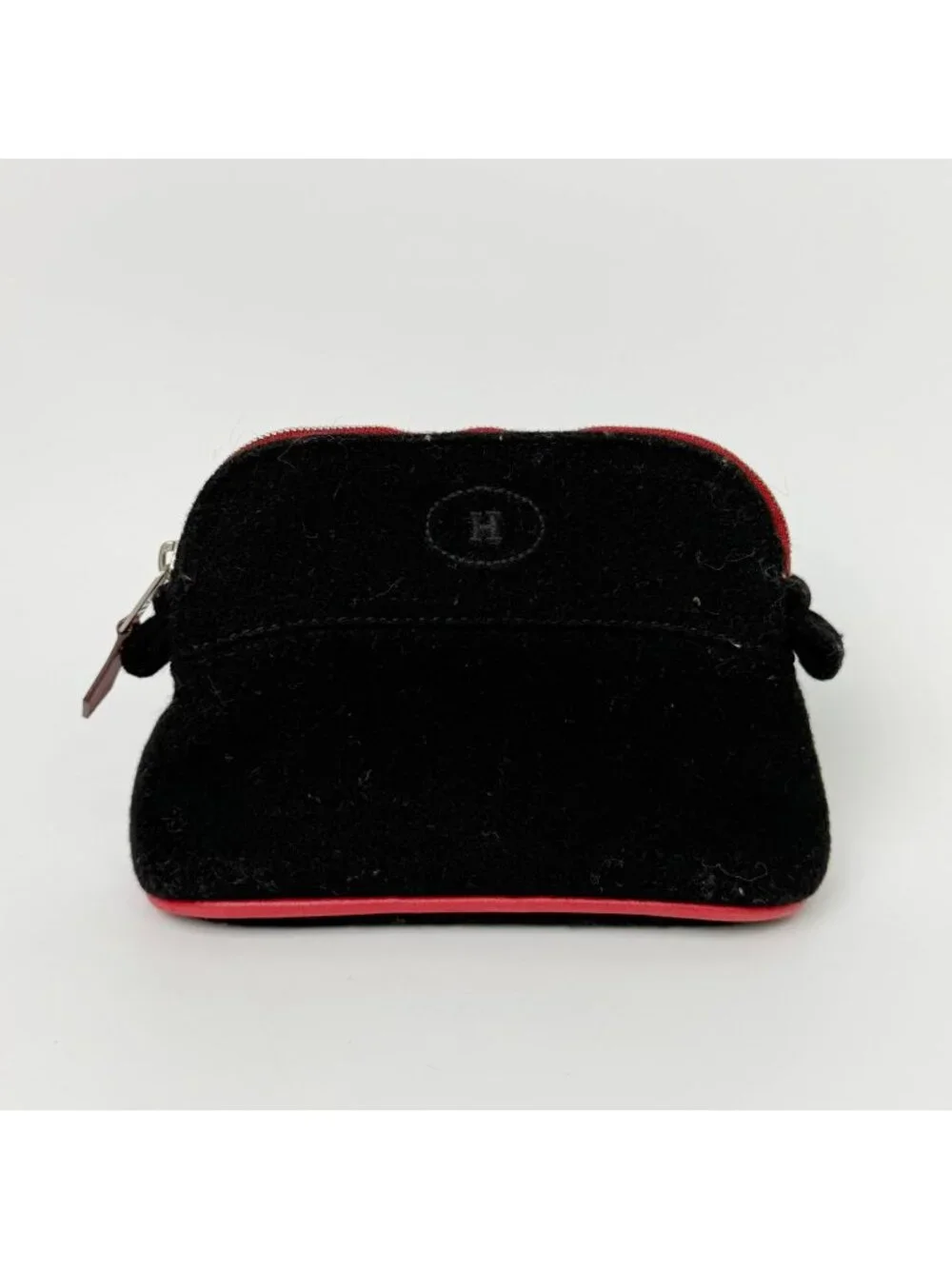 Hermes Bolide Pouch Mini Wool Black Red Silver Vintage
